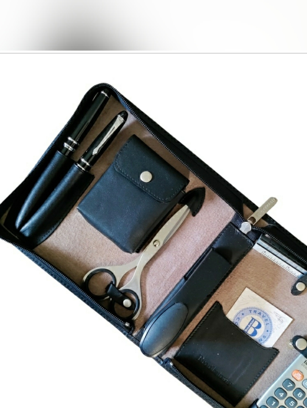 Vintage Brookstone Travel Desk Set Faux Leather Zip Case